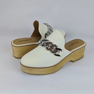 Kelsey Dagger Brooklyn Weather Platform Leather Clog Chain Detail Cream 10 NWOB